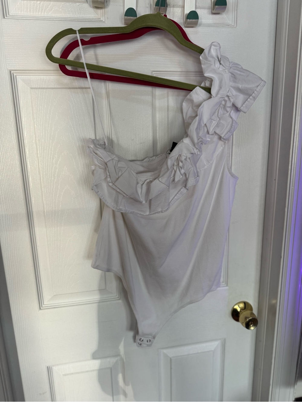 Express White One-Shoulder Ruffle Bodysuit NWT
